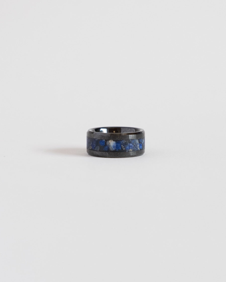 Lapis Lazuli - Black Ceramic Inlay Ring